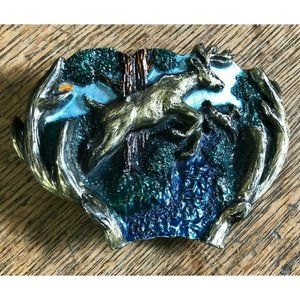 VINTAGE BRASS GREAT AMERICAN BUCKLE CO WHITETAIL DEER BELT BUCKLE 1982 USA